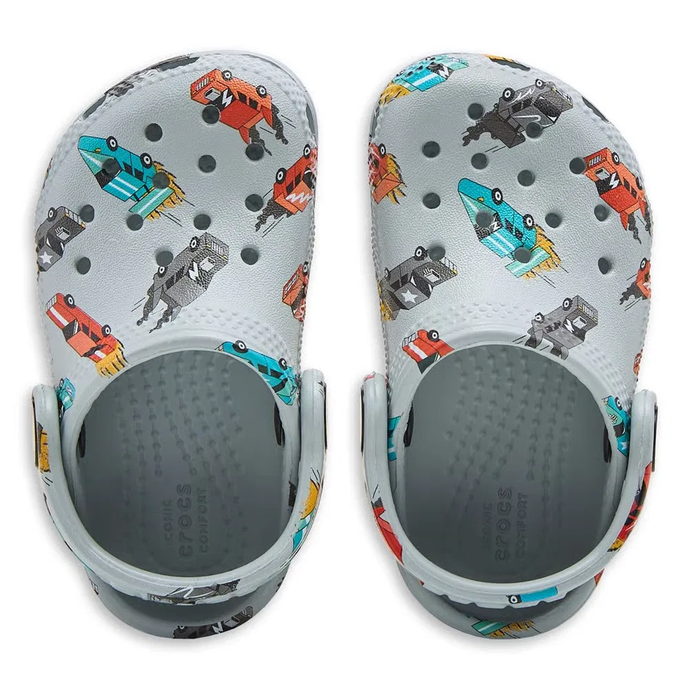 Детские классические сабо с графическим рисунком для малышей Crocs, Grey Car Multi — фото 4