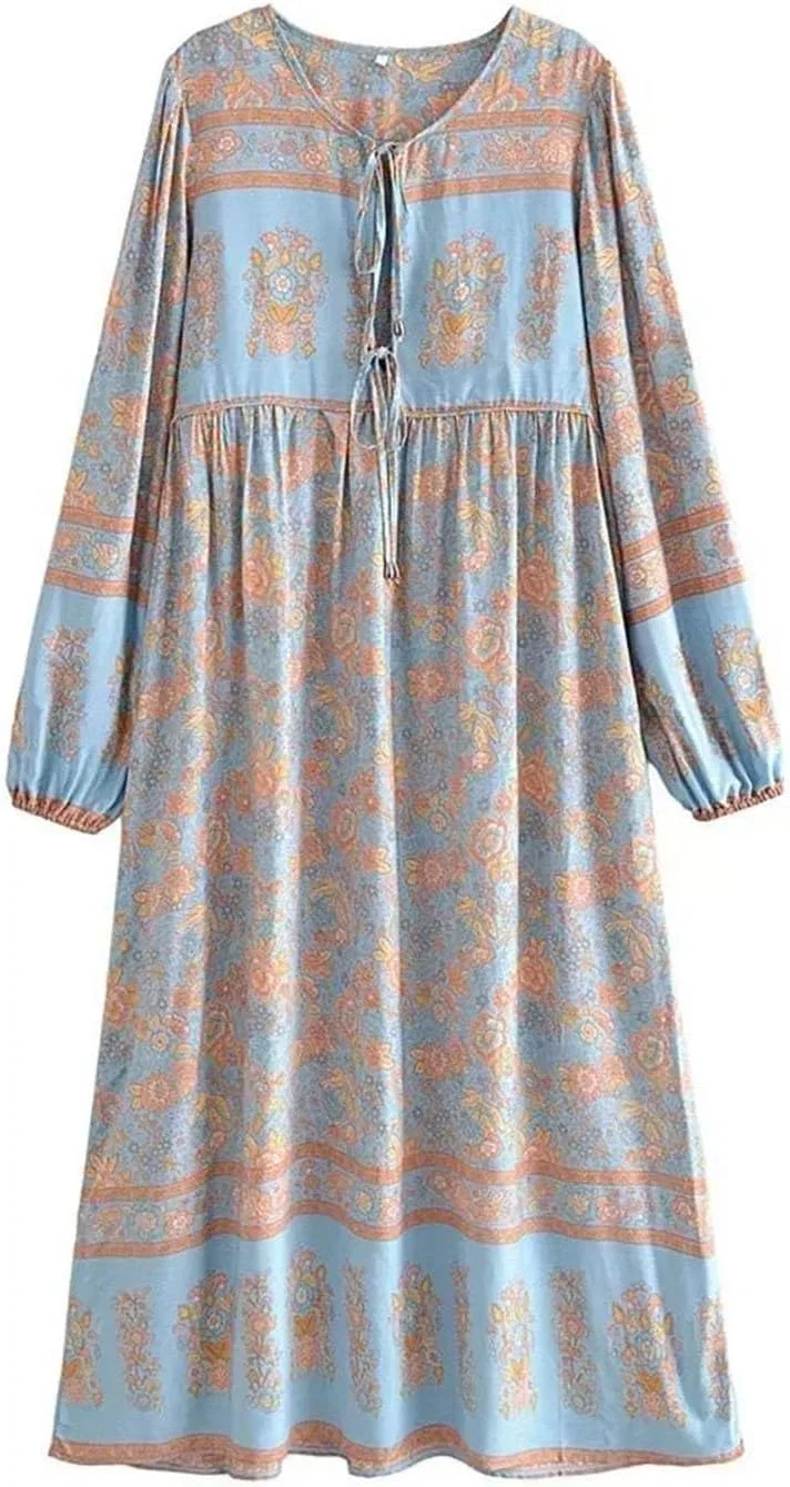 Женское летнее платье с фонариками рукавами в цветочек, Light Blue — фото 2