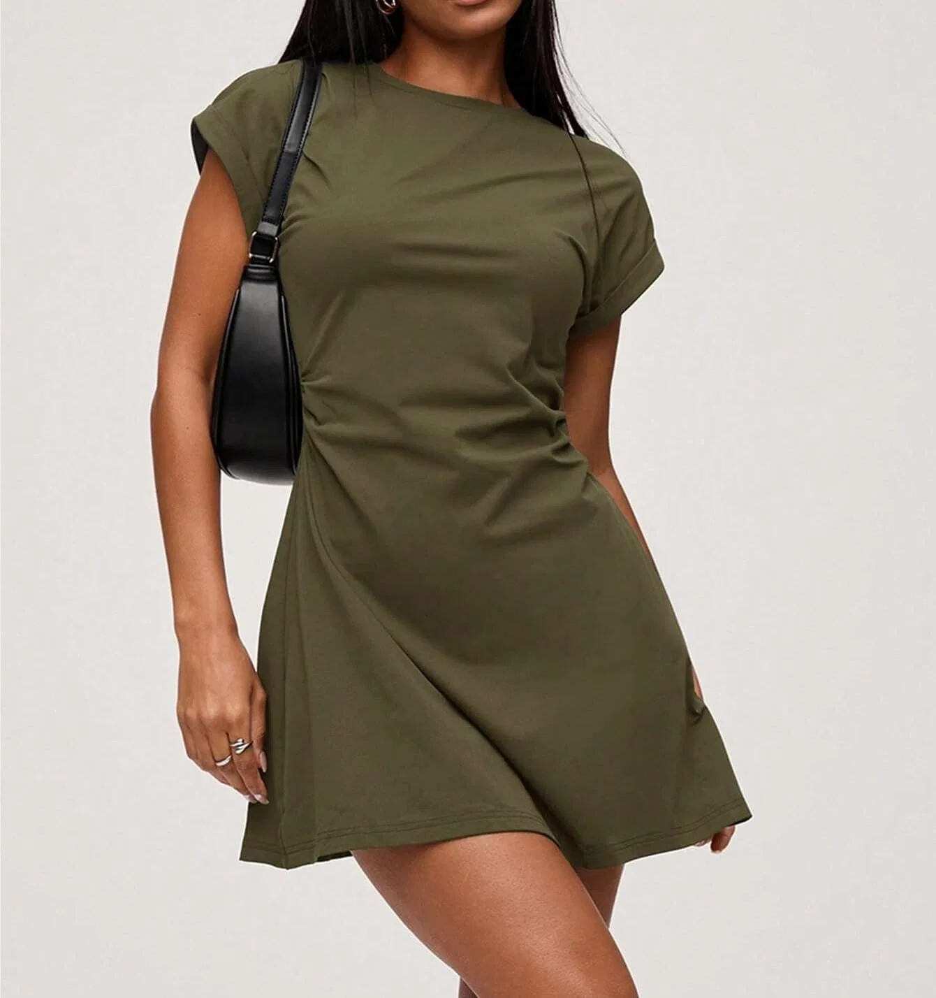 Женское мини-платье A-силуэта с летучей мышью Beach Dress, Army Green — фото 2