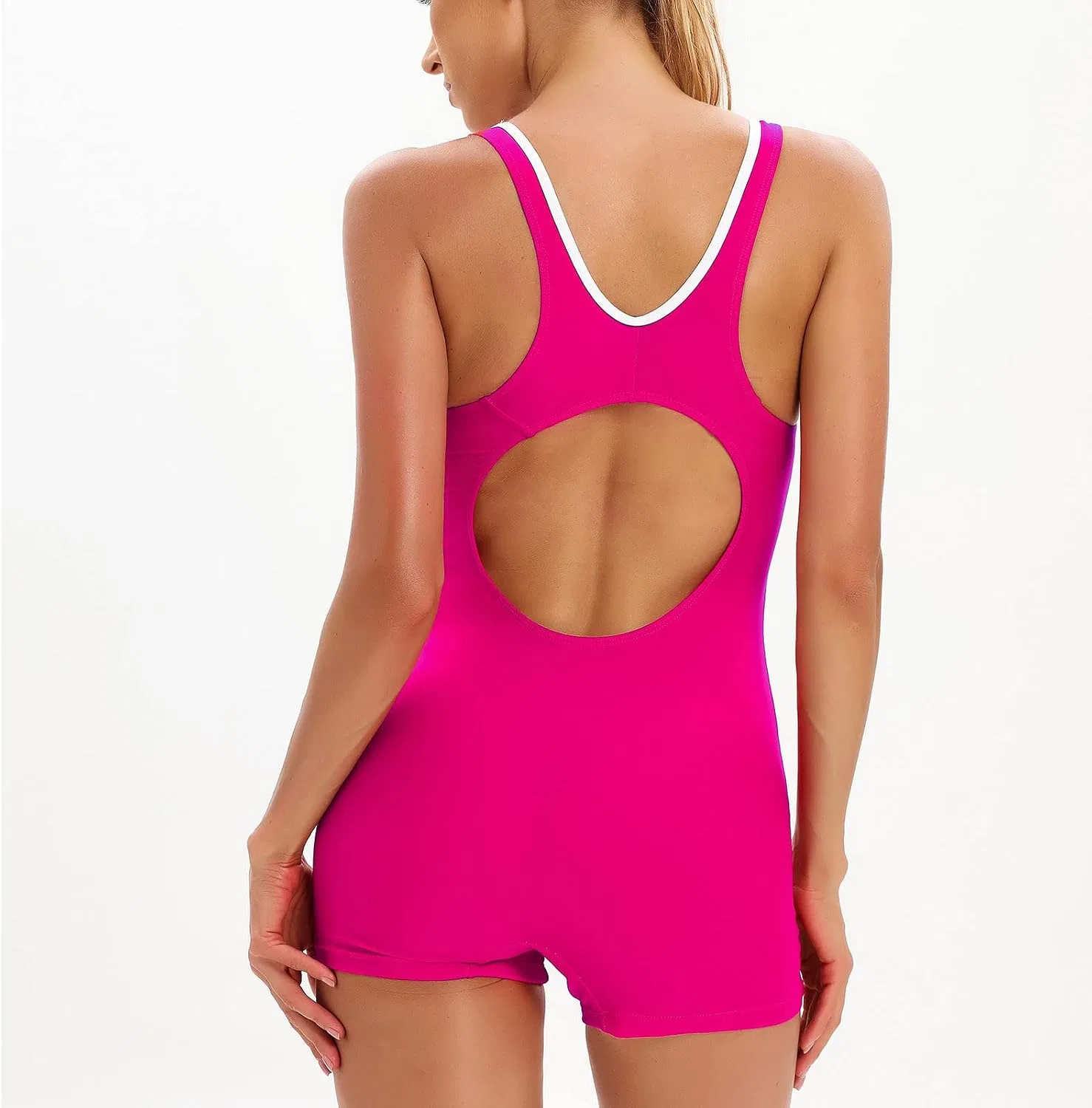 Женский слитный купальник с вырезами и утяжкой живота, Hot Pink — фото 4