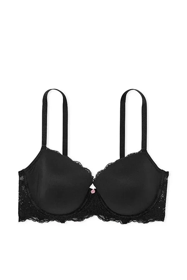 Женский бюстгальтер кружевной с пуш-ап Smooth Lace Light Padding Support Classic Gathering Demi Victoria'S Secret, Black — фото 2