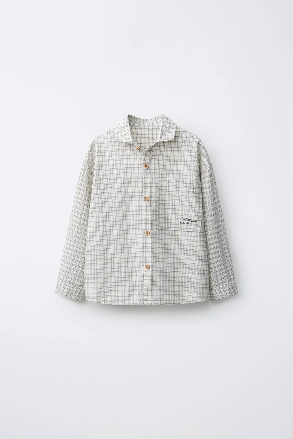 Рубашка в клетку с вышивкой ZARA, Light grey