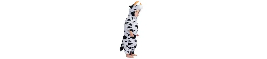Костюм коровы с рогами и хвостом, модель Cow Jumpsuit Costume with Horns & Tail Dress Up America, White / Black — фото 2