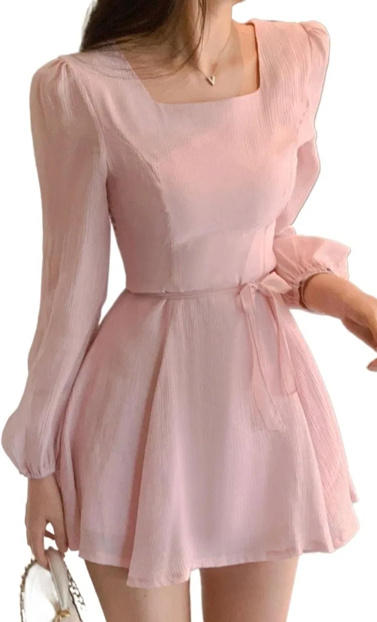Женское офф-плеч платье A-line миди с поясом Chiffon, Pink