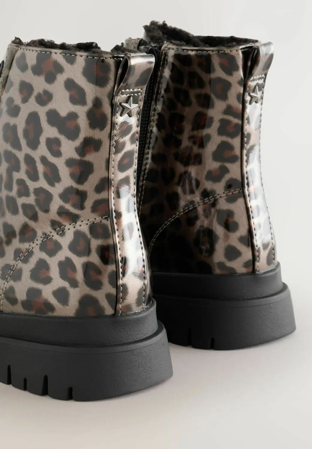 Теплые утепленные ботинки на шнуровке - ботильоны на шнуровке Next, Mink Brown Leopard Print — фото 4