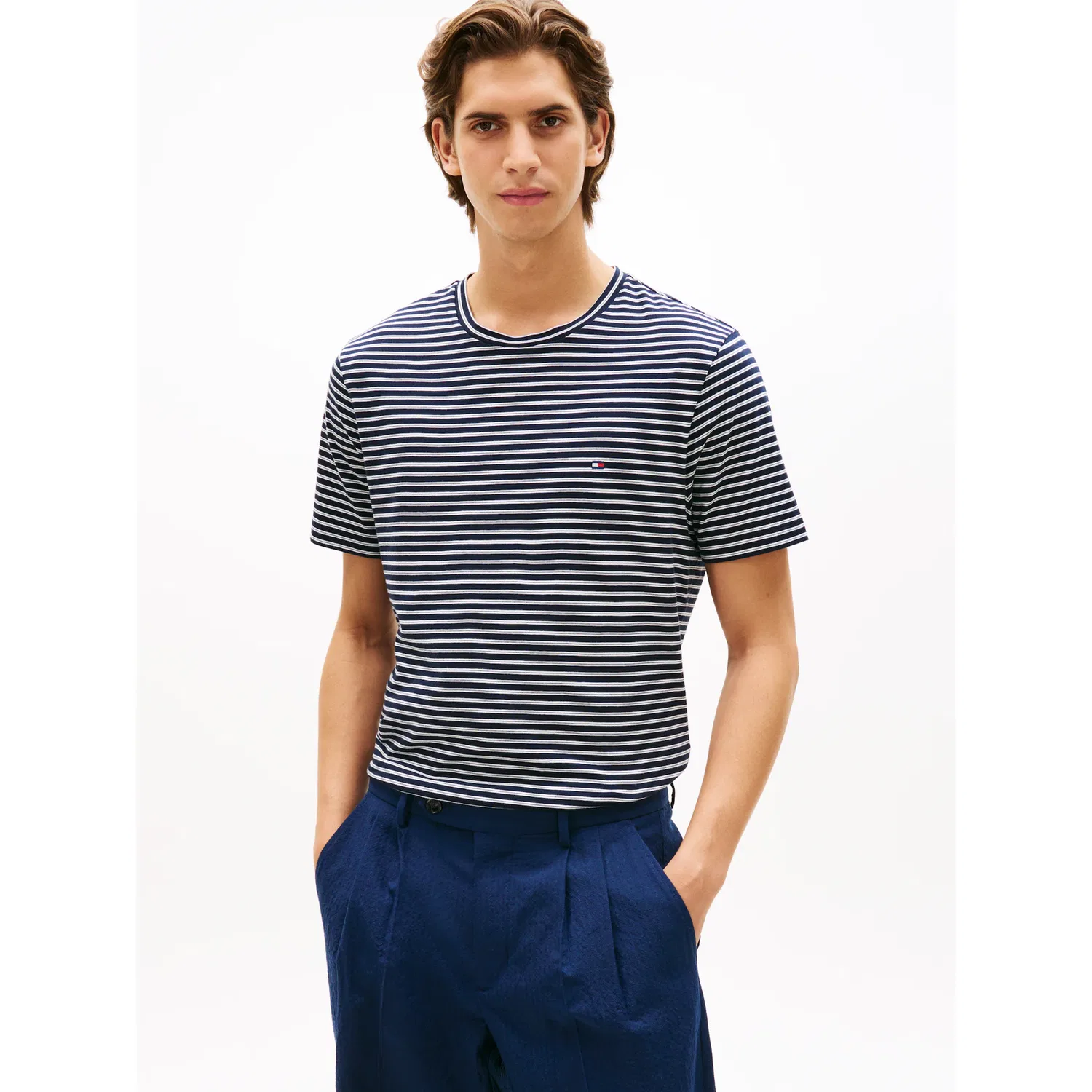 Мужская хлопковая футболка с полосками Tommy Hilfiger, Desert Sky/Ecru Stripe