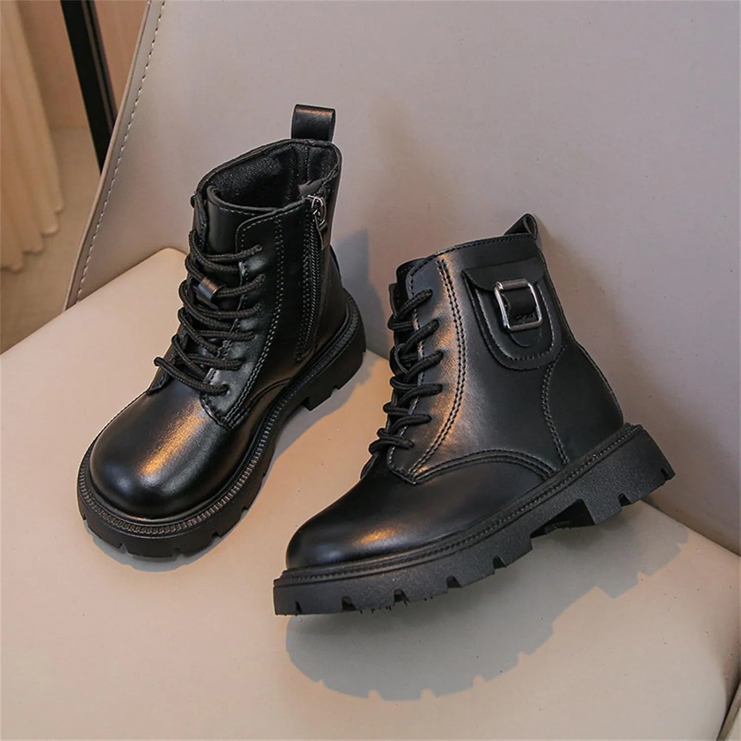 Детские зимние ботинки для девочек из замши с мехом SHOPESSA, Black — фото 3