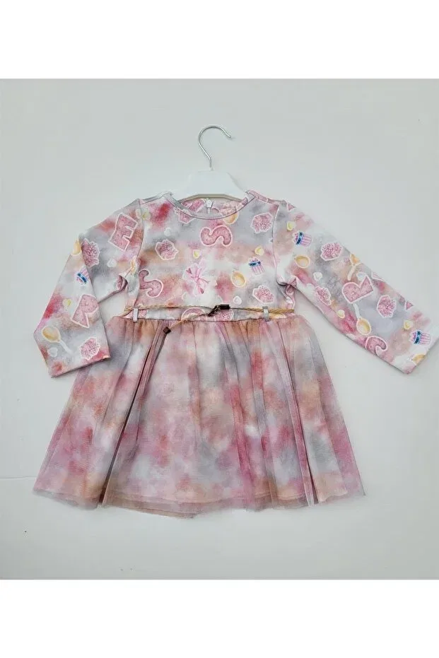 Детское платье для девочек с принтом Biscuit Printed Skirt Tulle Dress Baby Rose, Pink — фото 2