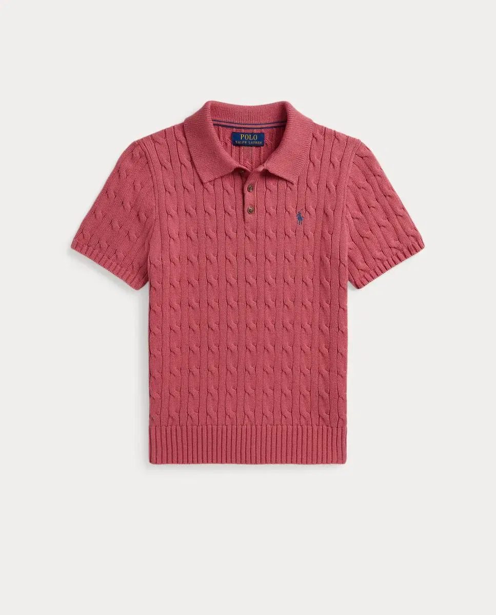 Детский джемпер-поло с коротким рукавом в мелкую косичку Polo Ralph Lauren, Coral — фото 4