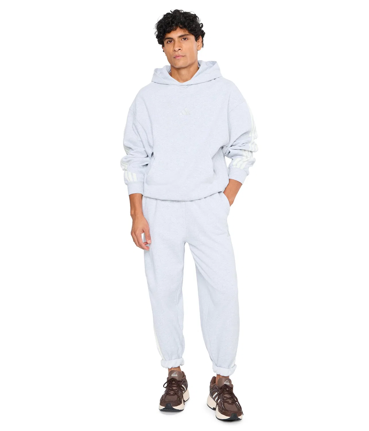 Худи Kit 3-Stripes Adidas, Light Grey Heather/Off-White — фото 2