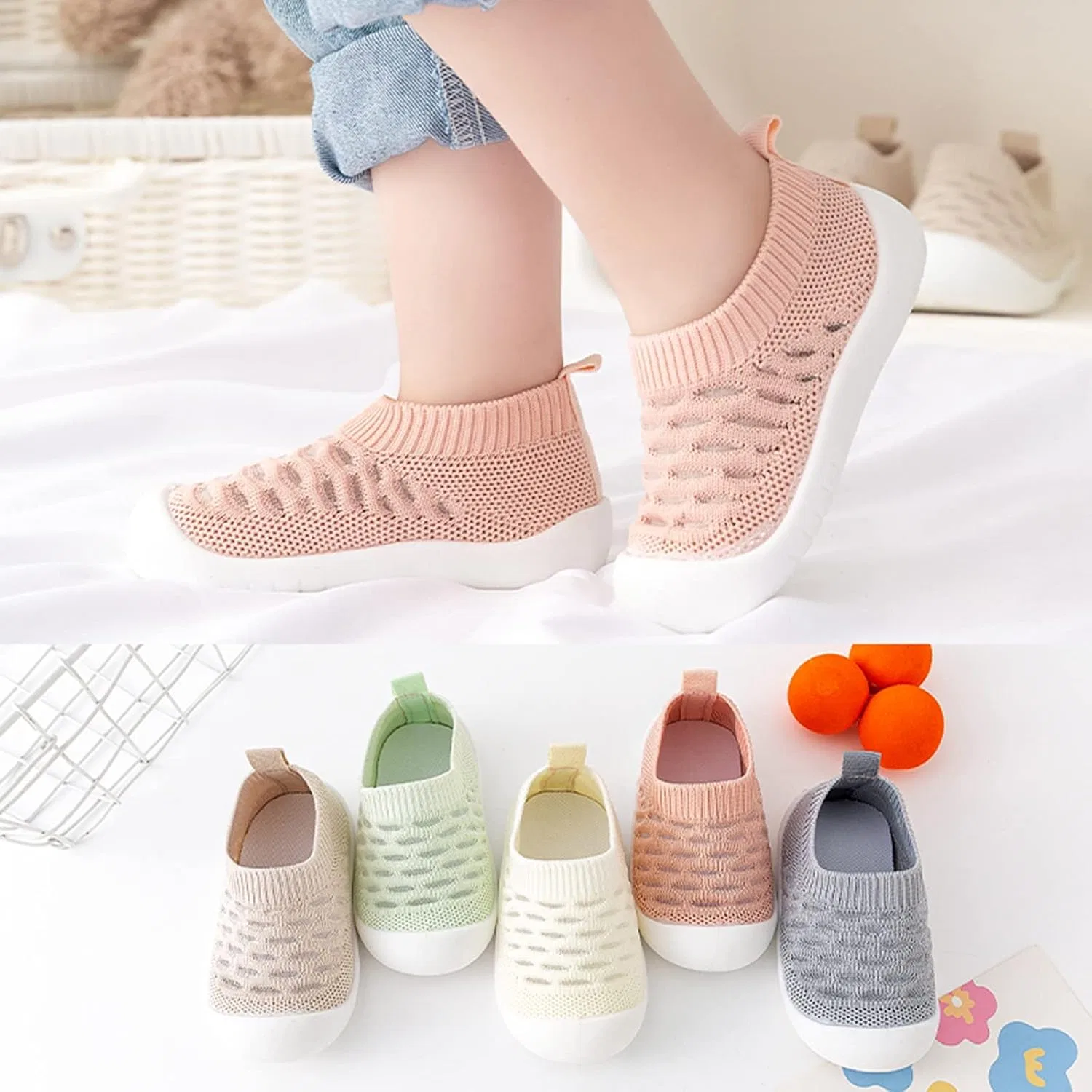 Детские кеды для мальчиков с перфорацией без шнуровки, модель Hollow Out Slip On Socks Shoes, Pink — фото 4