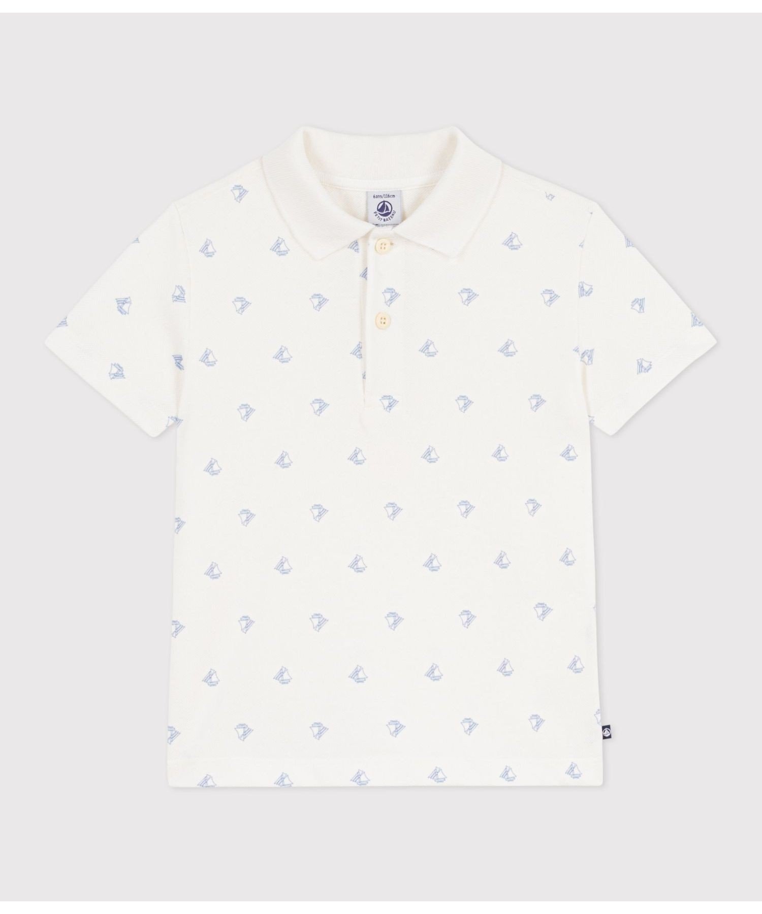 Рубашка-поло с короткими рукавами из трикотажа пике PETIT BATEAU, Off-white/blue