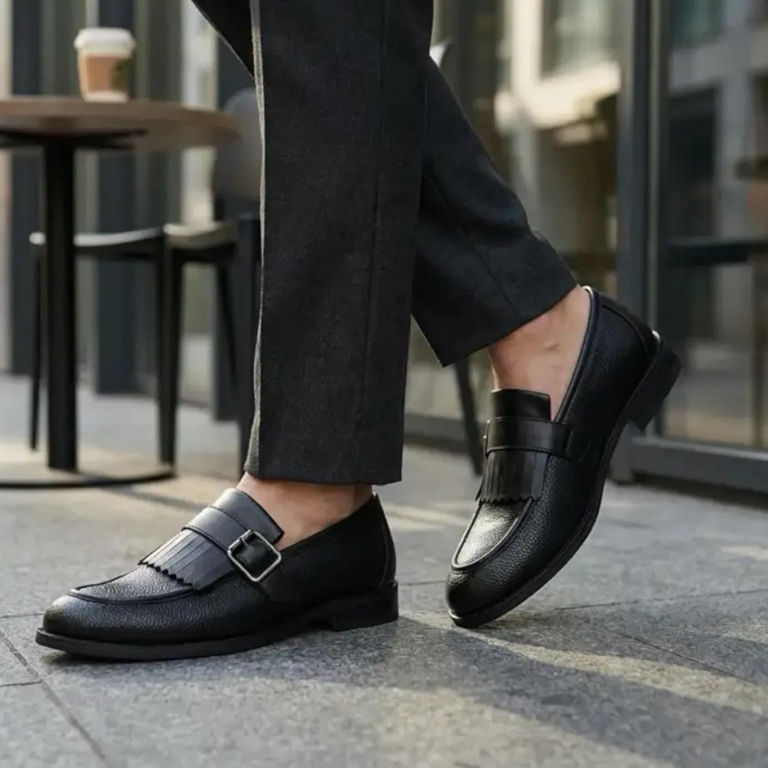 Лоферы мужские, искусственная кожа, Dolcetto, Fringe Monk Strap Slip-On, черный Infinity Leather — фото 2