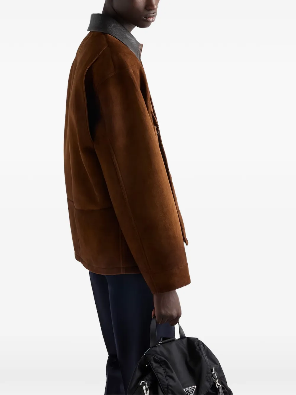 Замшевая куртка-кабан Prada, коричневый — фото 4