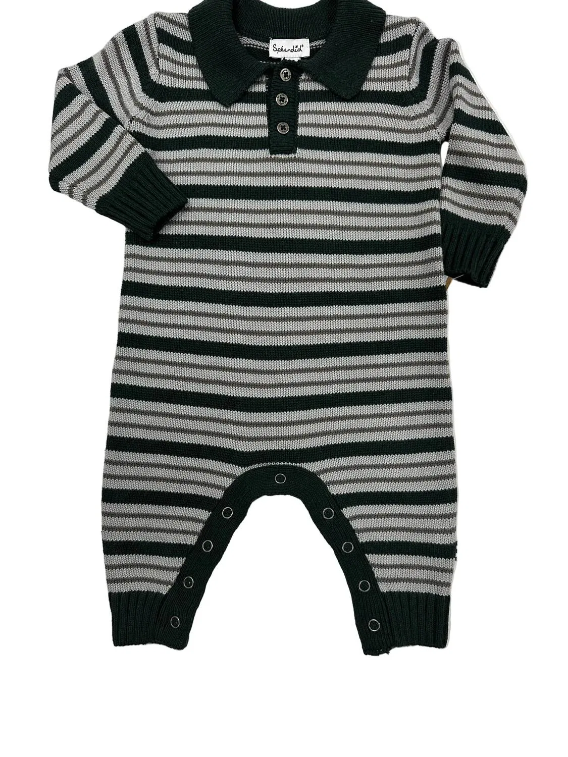 Детский боди-комбинезон в полоску с принтом Forest Knit Stripe Splendid, Black/ Grey