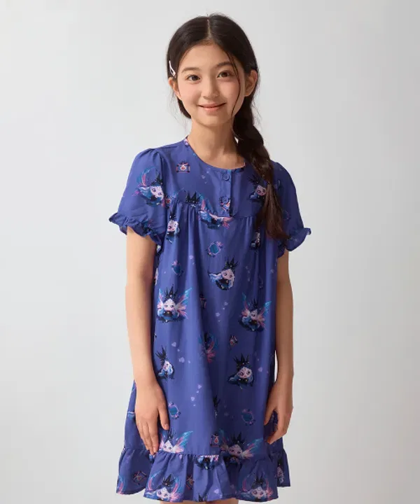 Пижама-платье с коротким рукавом, Кэтчи Тинипин 6, Spao Kids, фиолетовый