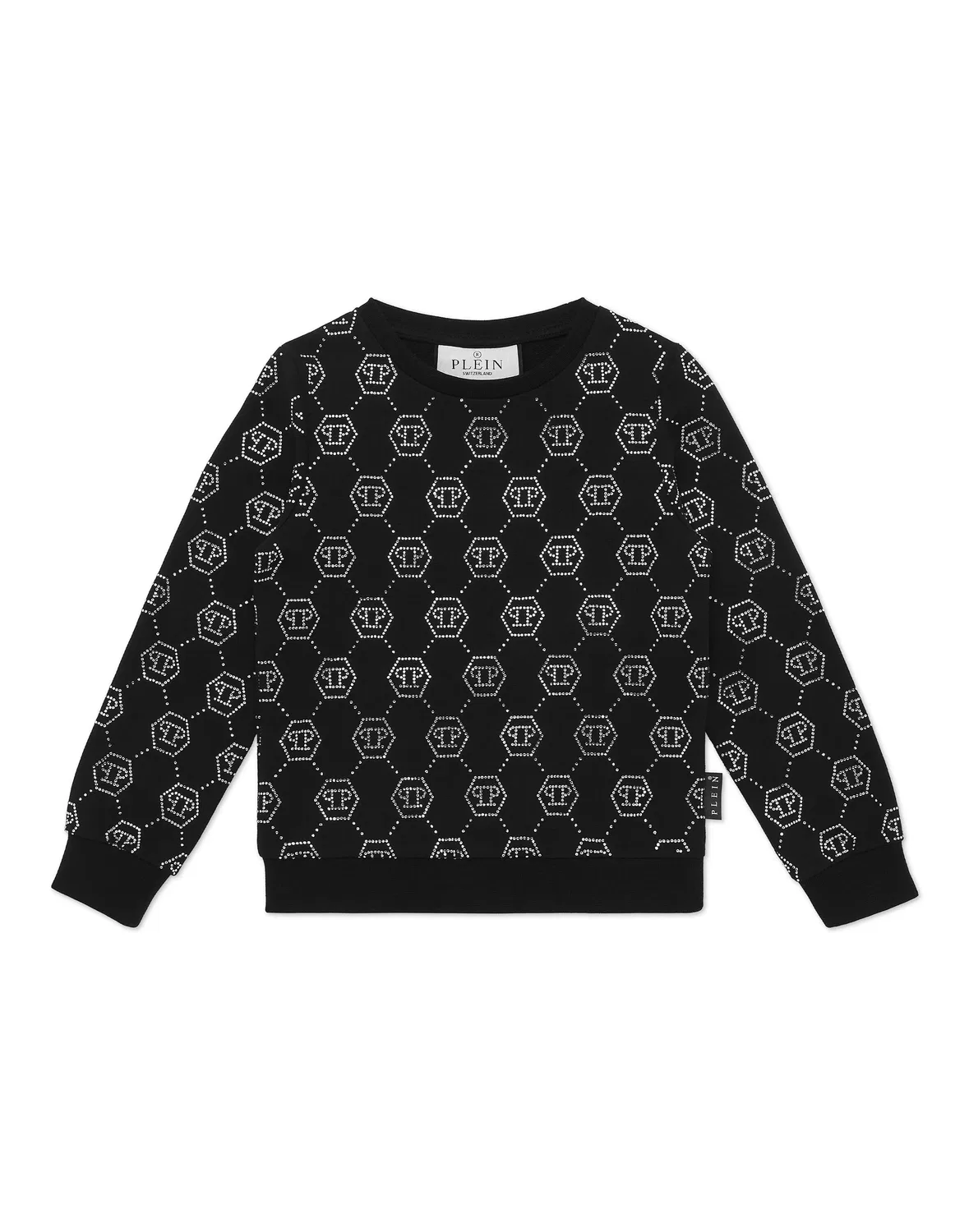 Детский свитшот с длинным рукавом с принтом черепа и стразами Monogram PHILIPP PLEIN, черный