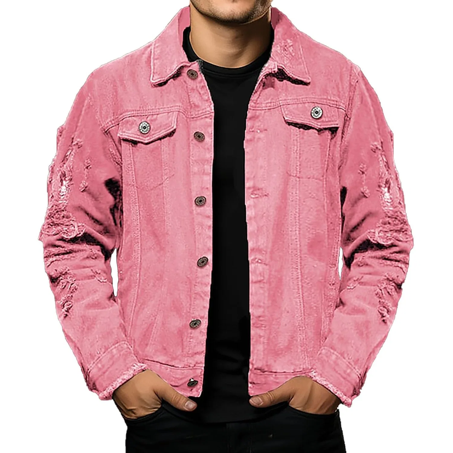 Мужская джинсовая куртка оверсайз с длинным рукавом, Colore: rosa
