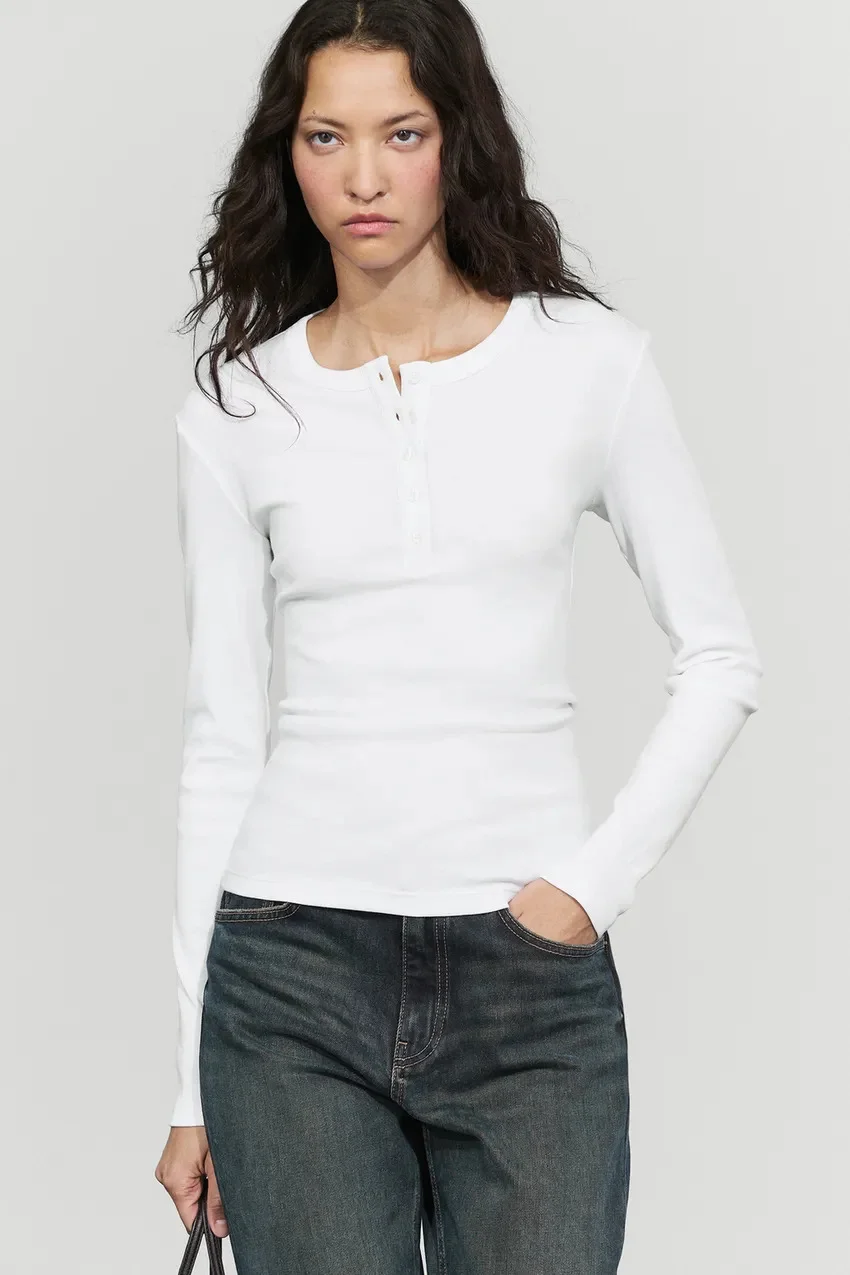 Лонгслив Massimo Dutti Baker 100% Cotton, белый