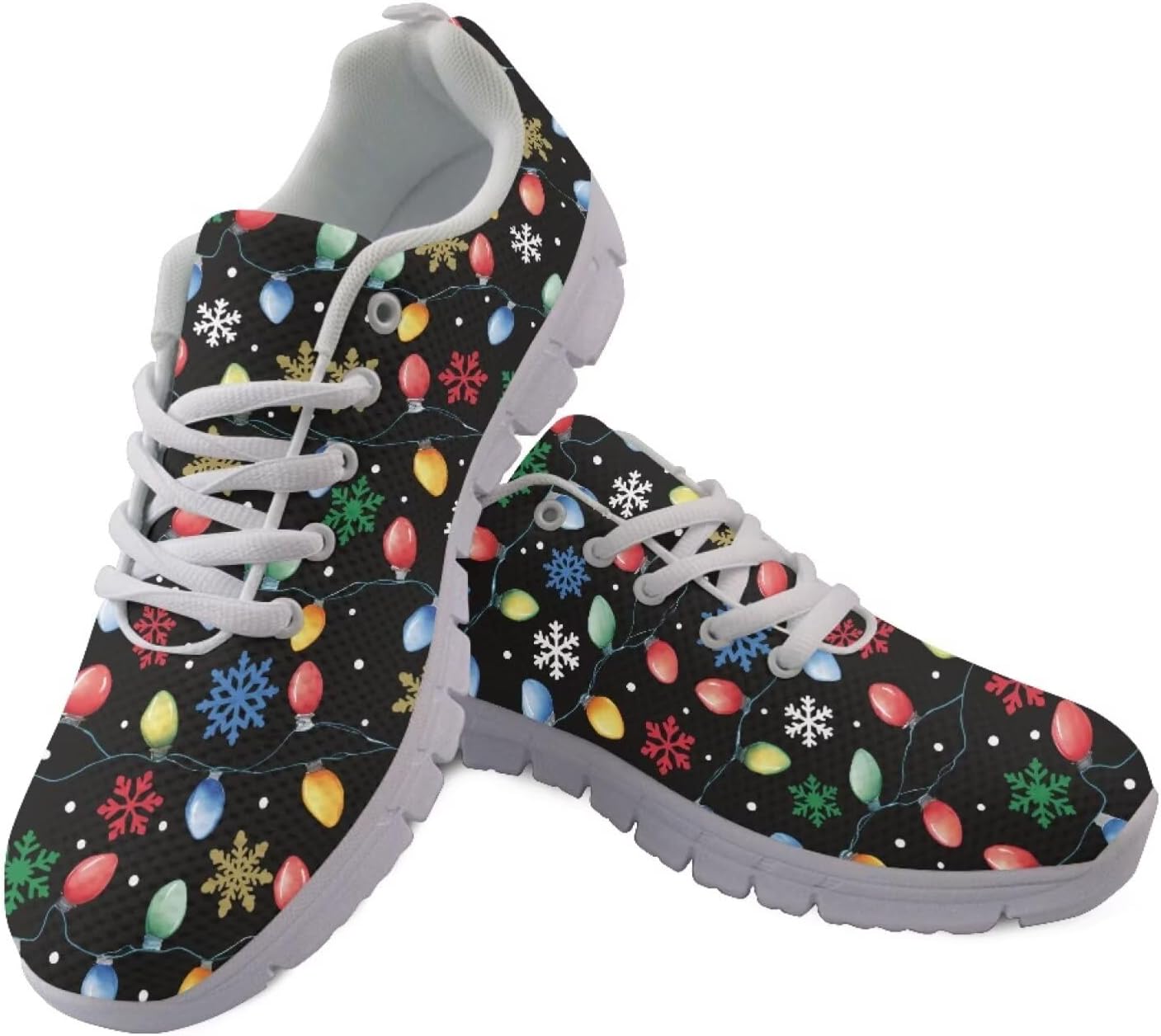 

Кроссовки Forchrinse для женщин и мужчин, повседневные, с шнуровкой, для бега, дышащие, легкие теннисные обувь, Christmas Colorful Lights