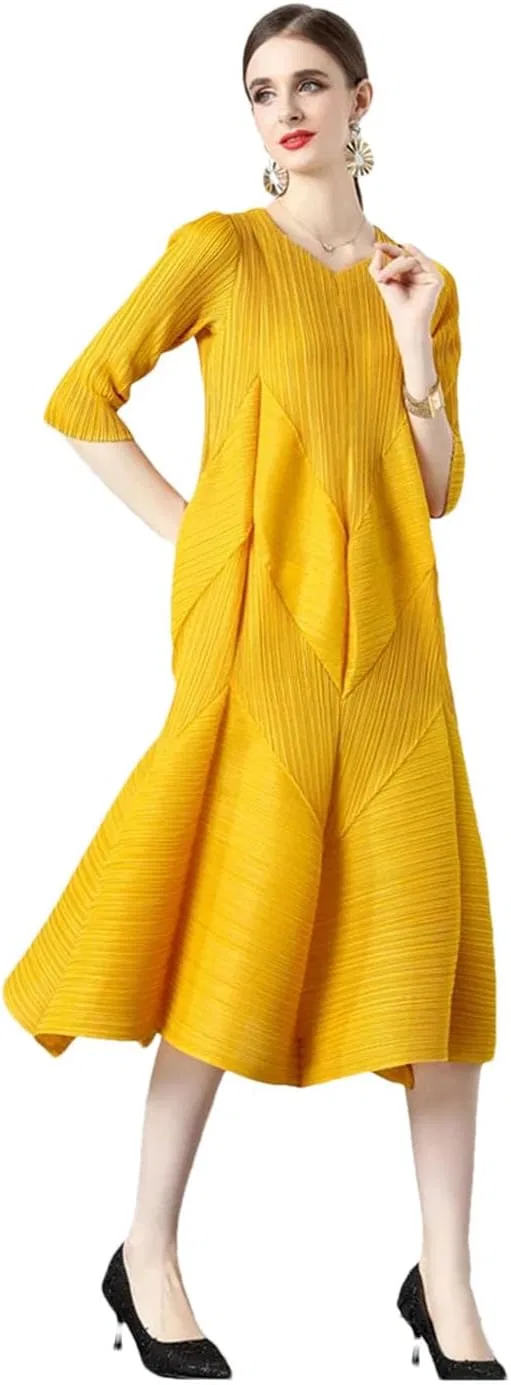 Женское платье миди с цветочным принтом Vintage, Yellow
