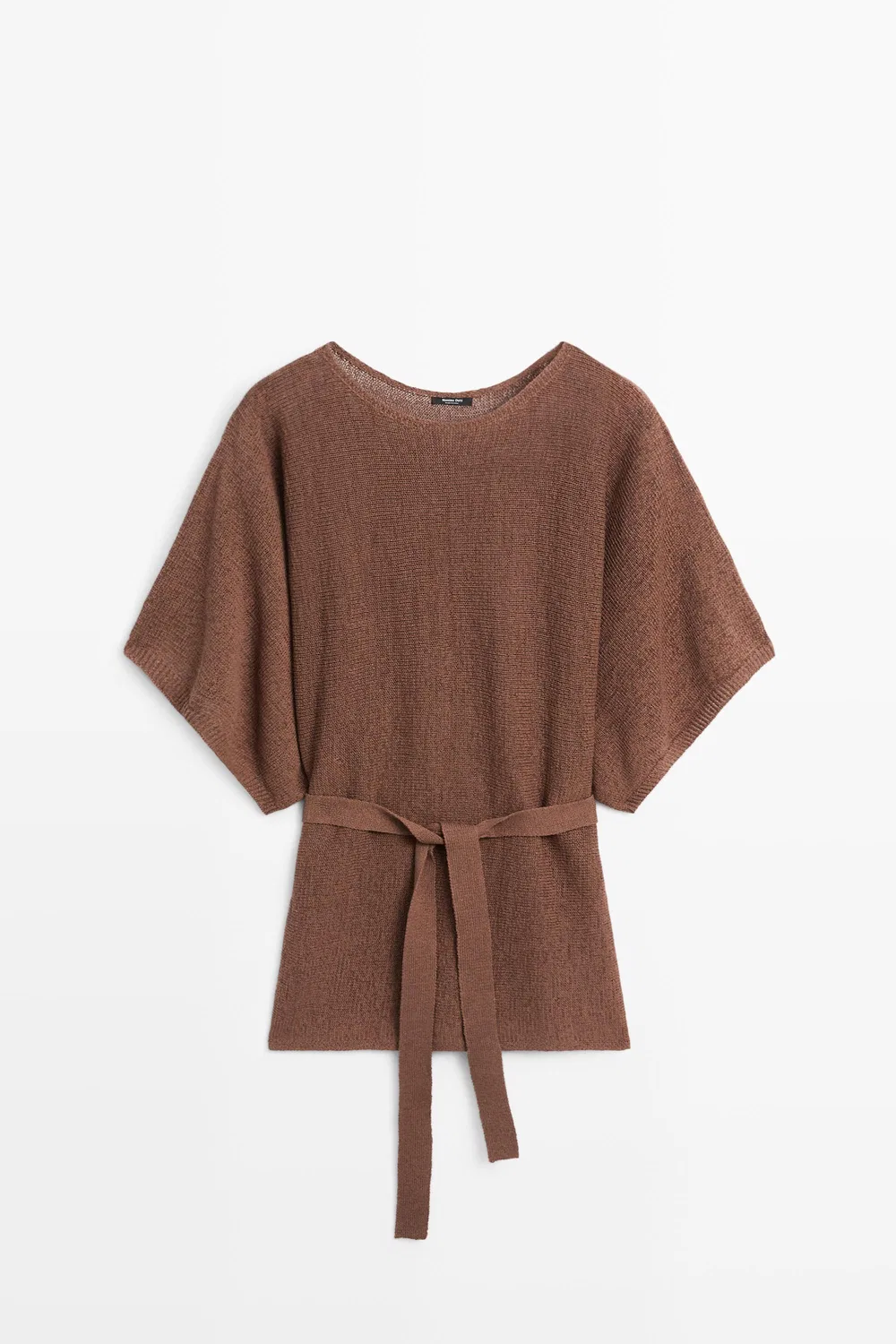 Свитер Massimo Dutti Cotton Blend Knit With Belt, коричневый — фото 2