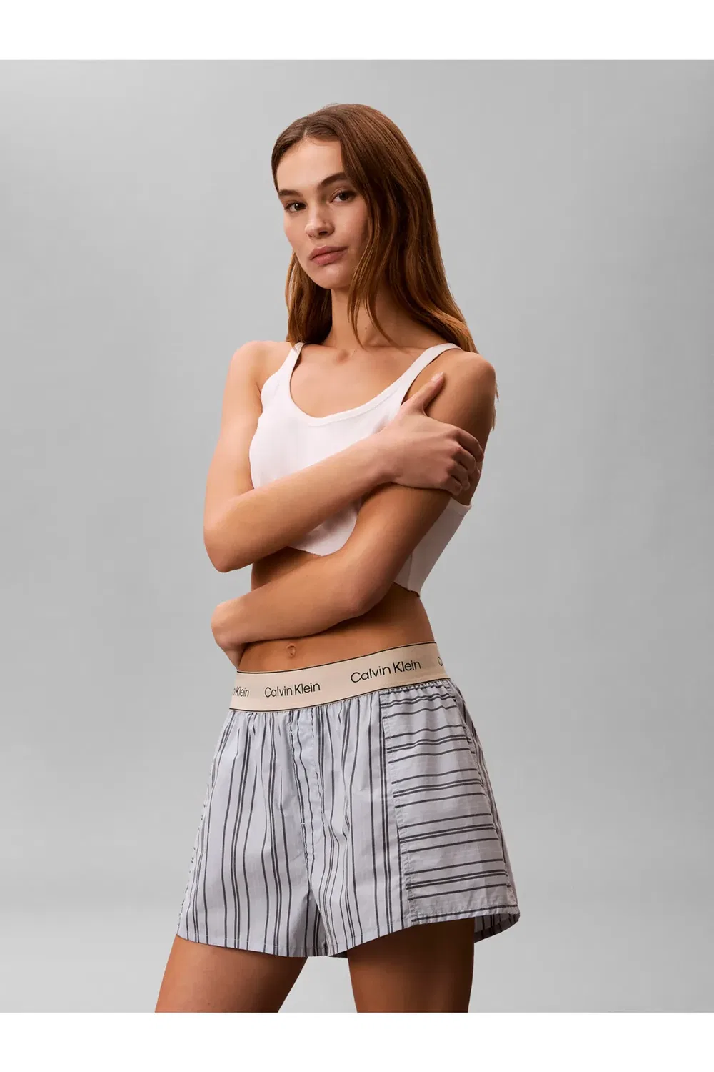 Женские шорты с принтом Logo Super Poplin Short Majorca Stripe Calvin Klein, Blue — фото 3