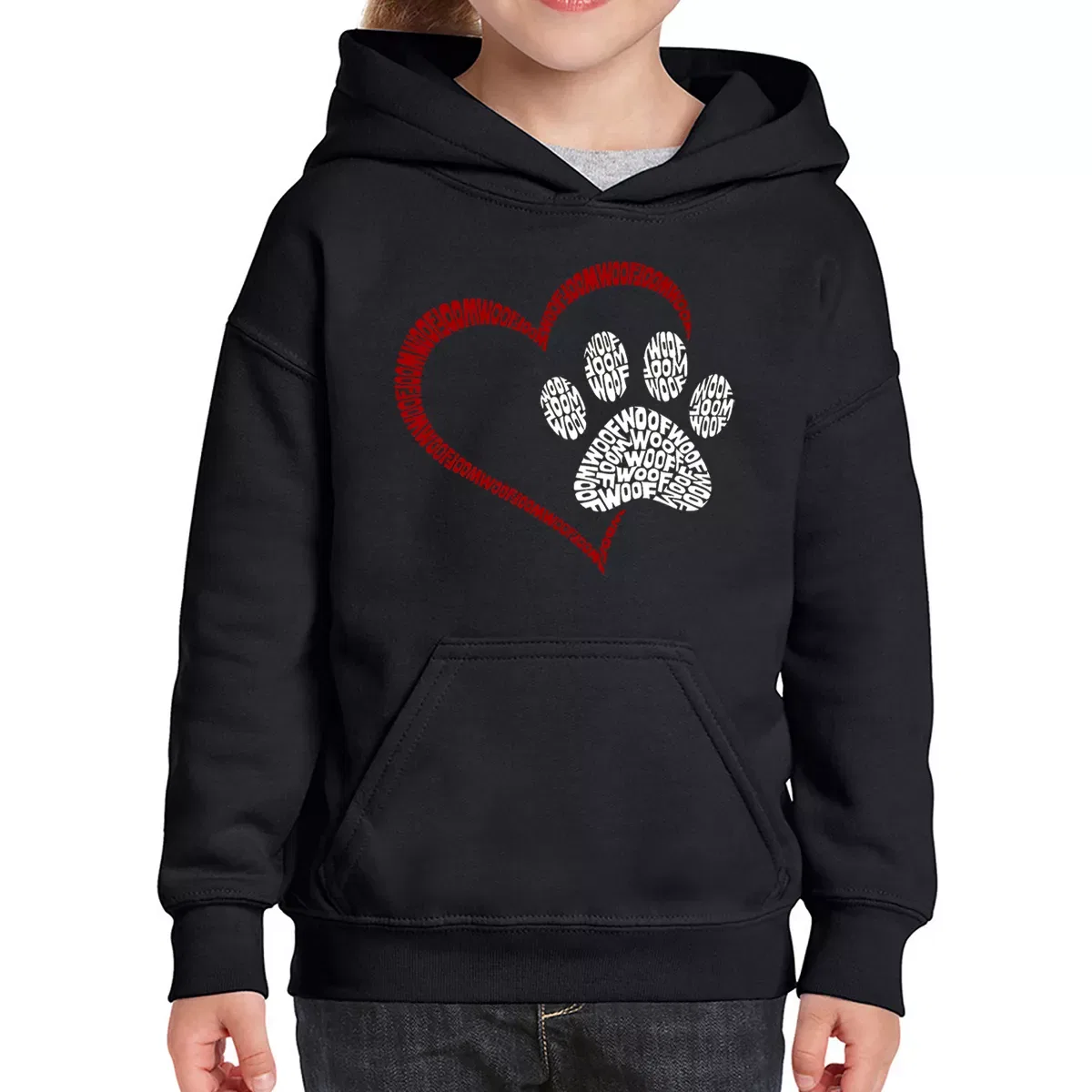 Детская худи с принтом Paw Heart LA Pop Art, Black