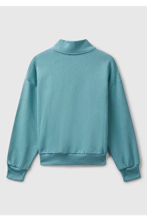 Детские свитшот для девочек с логотипом United Colors Of Benetton, Gray-Green — фото 2