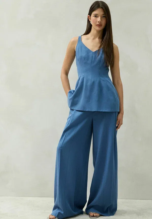 Брюки из лиоцелла и льна Petite fit - wide leg trousers Next, синий — фото 2