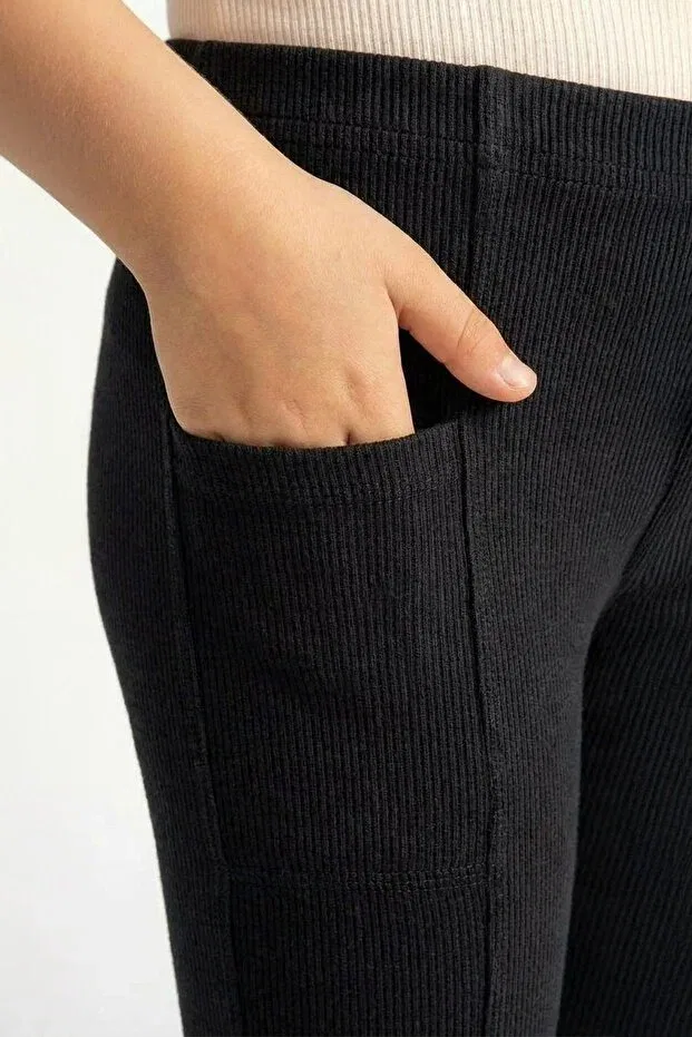 Детские леггинсы для девочек ribbed knit transitional pocket sports Perendi, Black — фото 3
