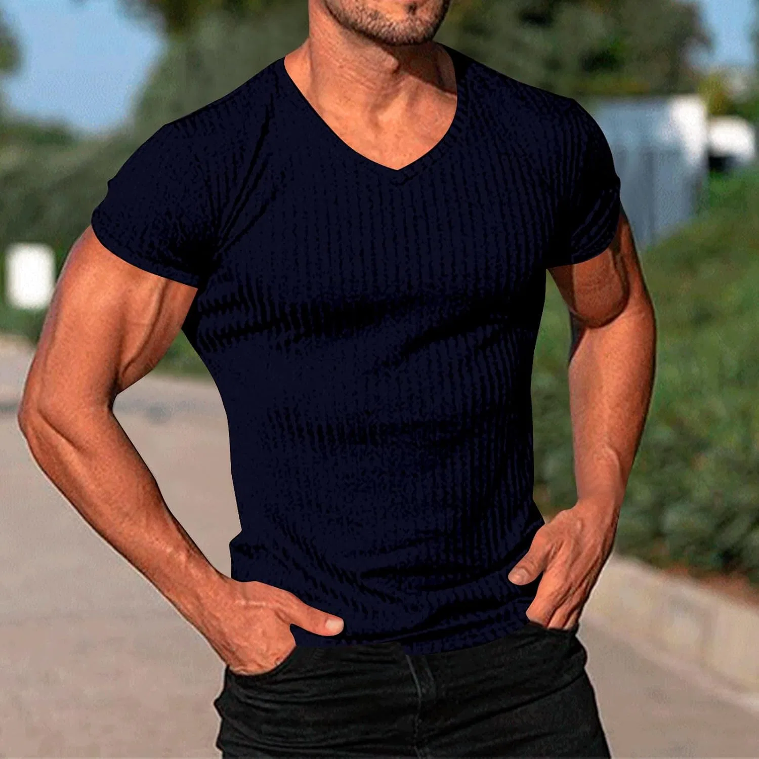 Мужская футболка с V-образным вырезом Slim Fit, Navy — фото 2