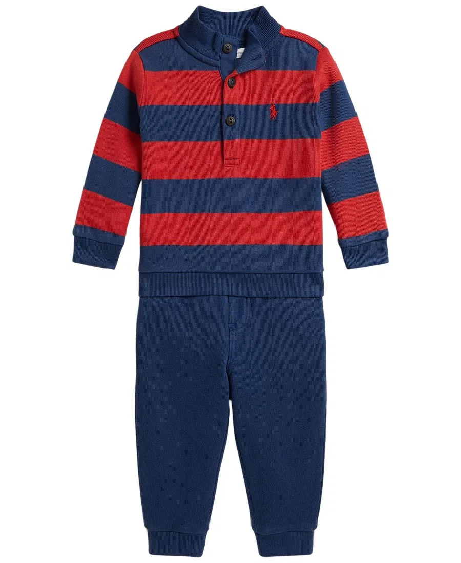 Детский комплект из свитшота и брюк с полосками, с вышивкой Pony Polo Ralph Lauren, Red/Navy