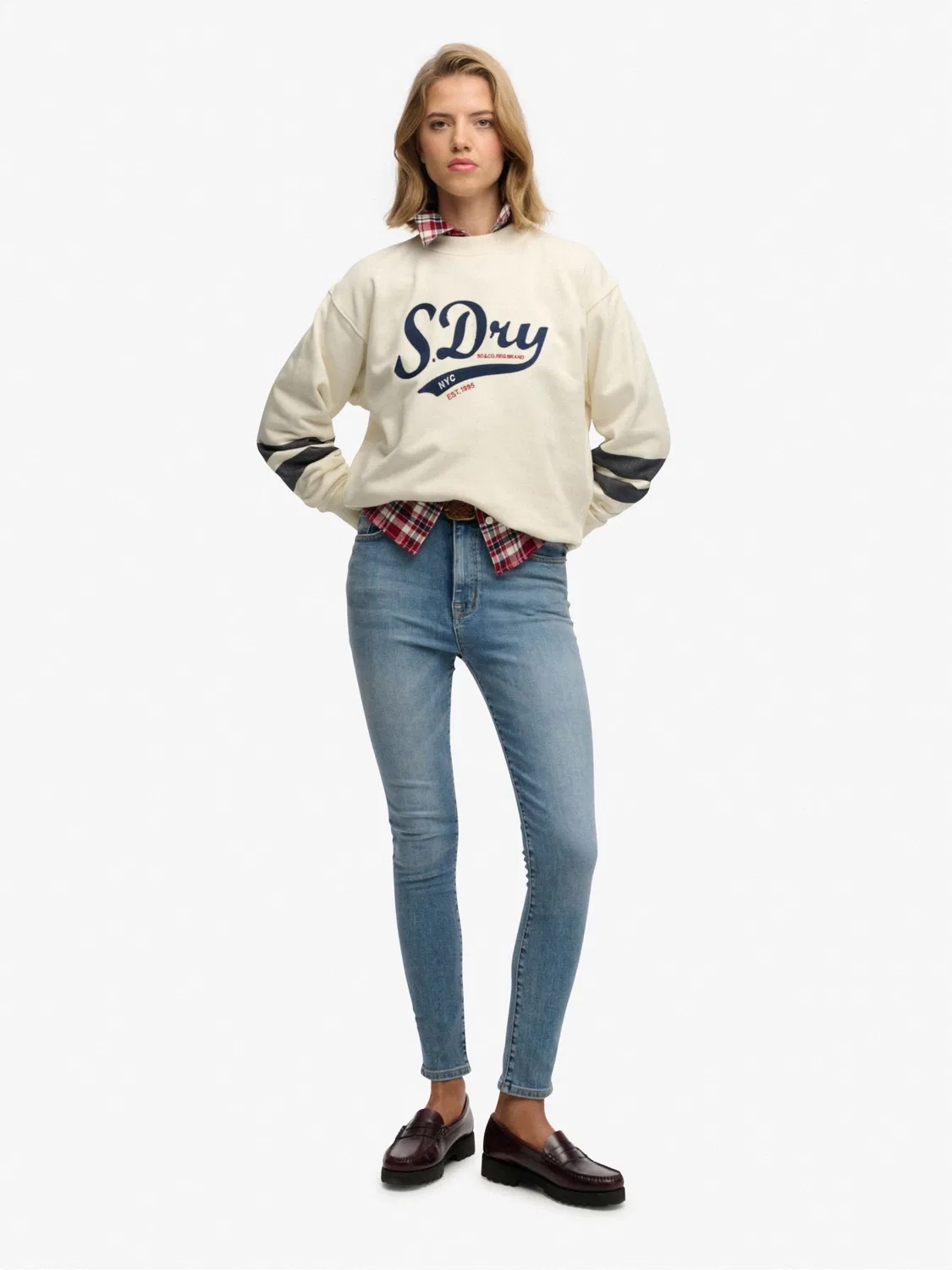 Свитшот свободного кроя с принтом Superdry Varsity Script, кремовый — фото 3