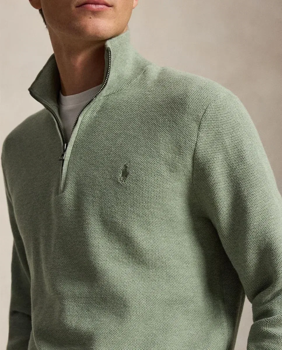 Мужской джемпер на полумолнии хлопковый Polo Ralph Lauren, Verde Claro — фото 3