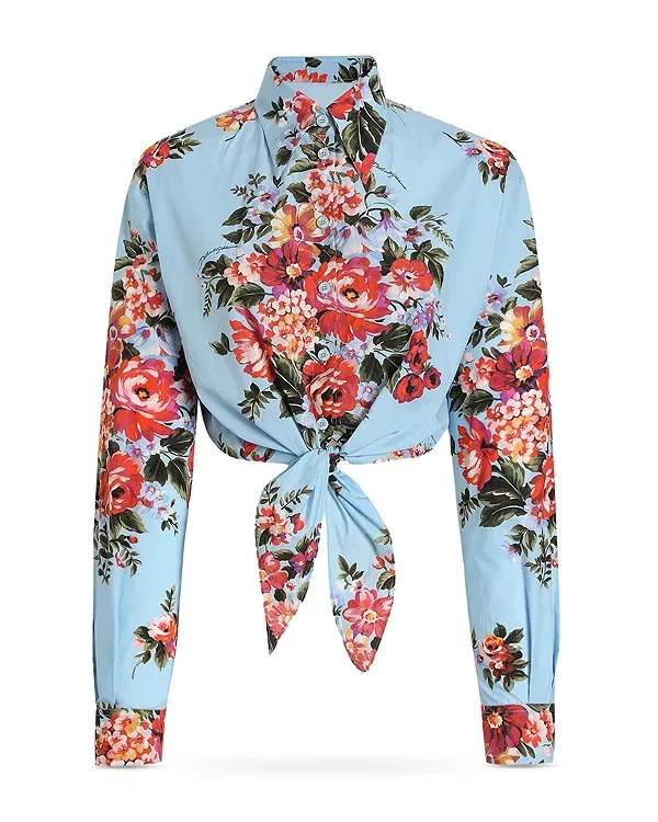 Женская хлопковая рубашка Flower Bouquet Print Cotton Shirt Dolce & Gabbana, Blue Print — фото 4