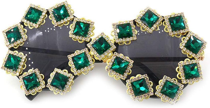 

COTIA 2020 Великолепные женские солнцезащитные очки ручной работы с кристаллами и бриллиантами, круглые, с защитой от УФ-излучения UV400, зеркальными линзами и цветочным дизайном, летние очки, Green