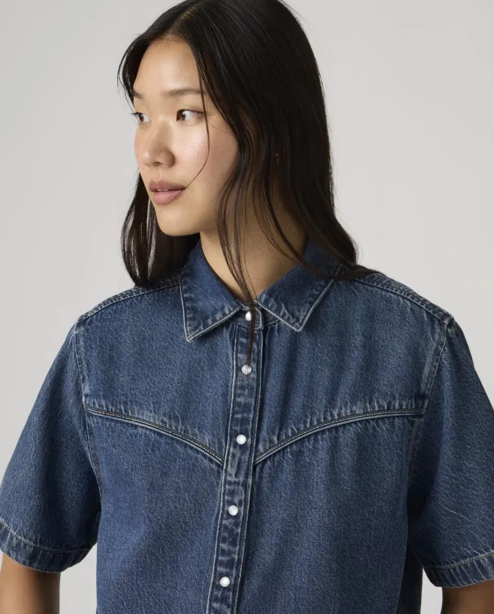 Женская джинсовая рубашка-кроп с коротким рукавом Levi's, Azul Índigo — фото 3