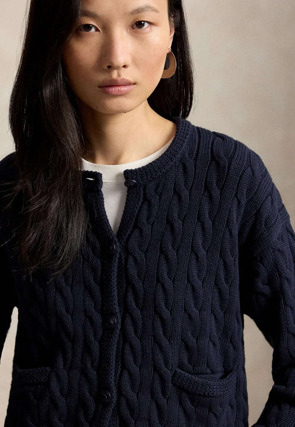 Кардиган из хлопковой смеси с косами Polo Ralph Lauren, Hunter Navy — фото 4