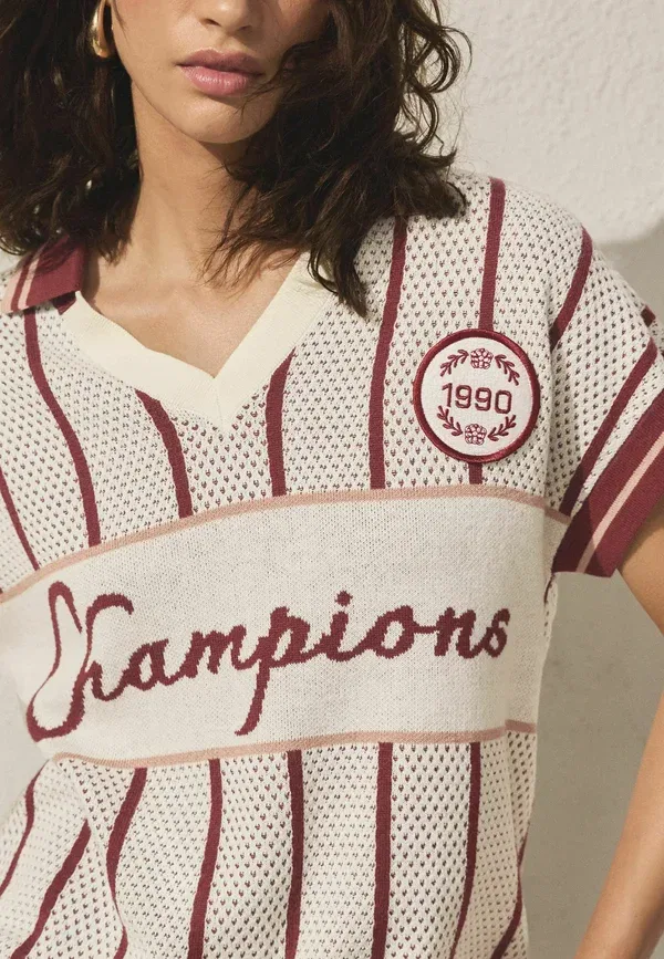 Футболка с V-образным вырезом Polo shirt Next, berry red stripe, красный — фото 4