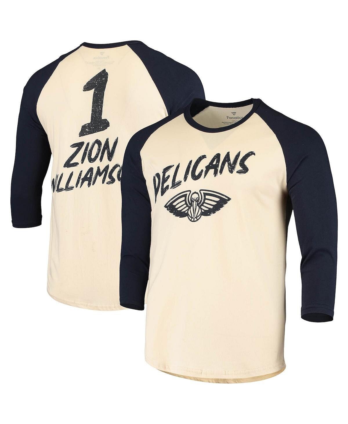 

Мужская фирменная футболка zion williamson cream, navy new orleans pelicans raglan 3, футболка с 4 рукавами Fanatics, мульти
