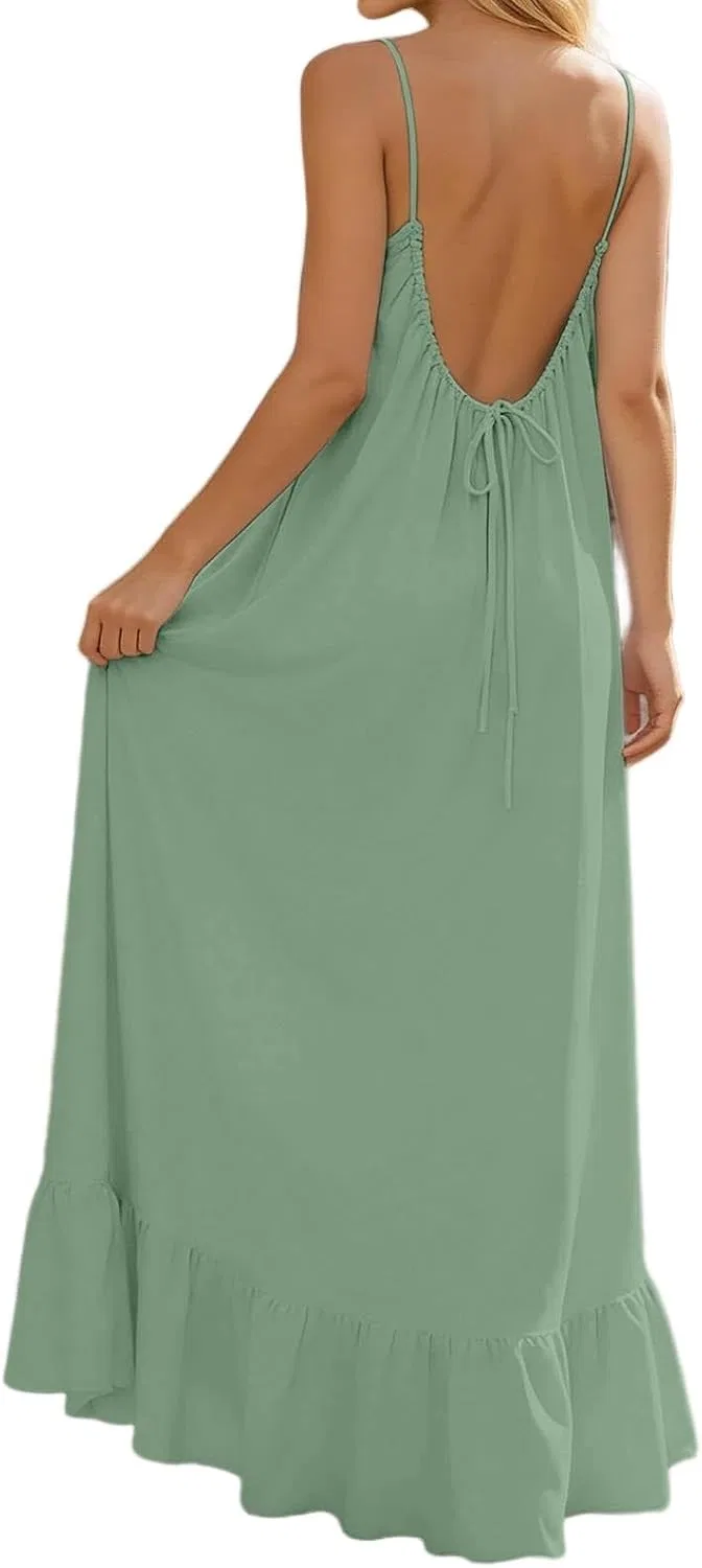 Женское летнее пляжное платье с завязками на спине Oversized Loose Sundress, Army Green — фото 4