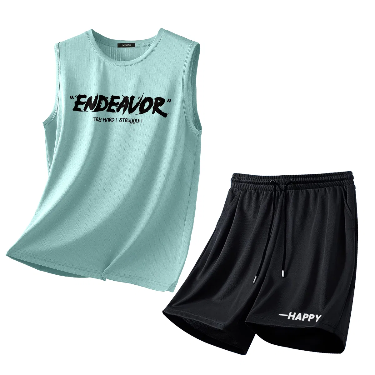 Детский спортивный комплект с принтом MINISO, Aqua Green + Black