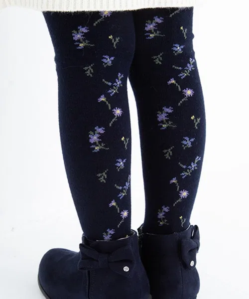 Детские колготки с цветочным принтом POMPKINS, Navy