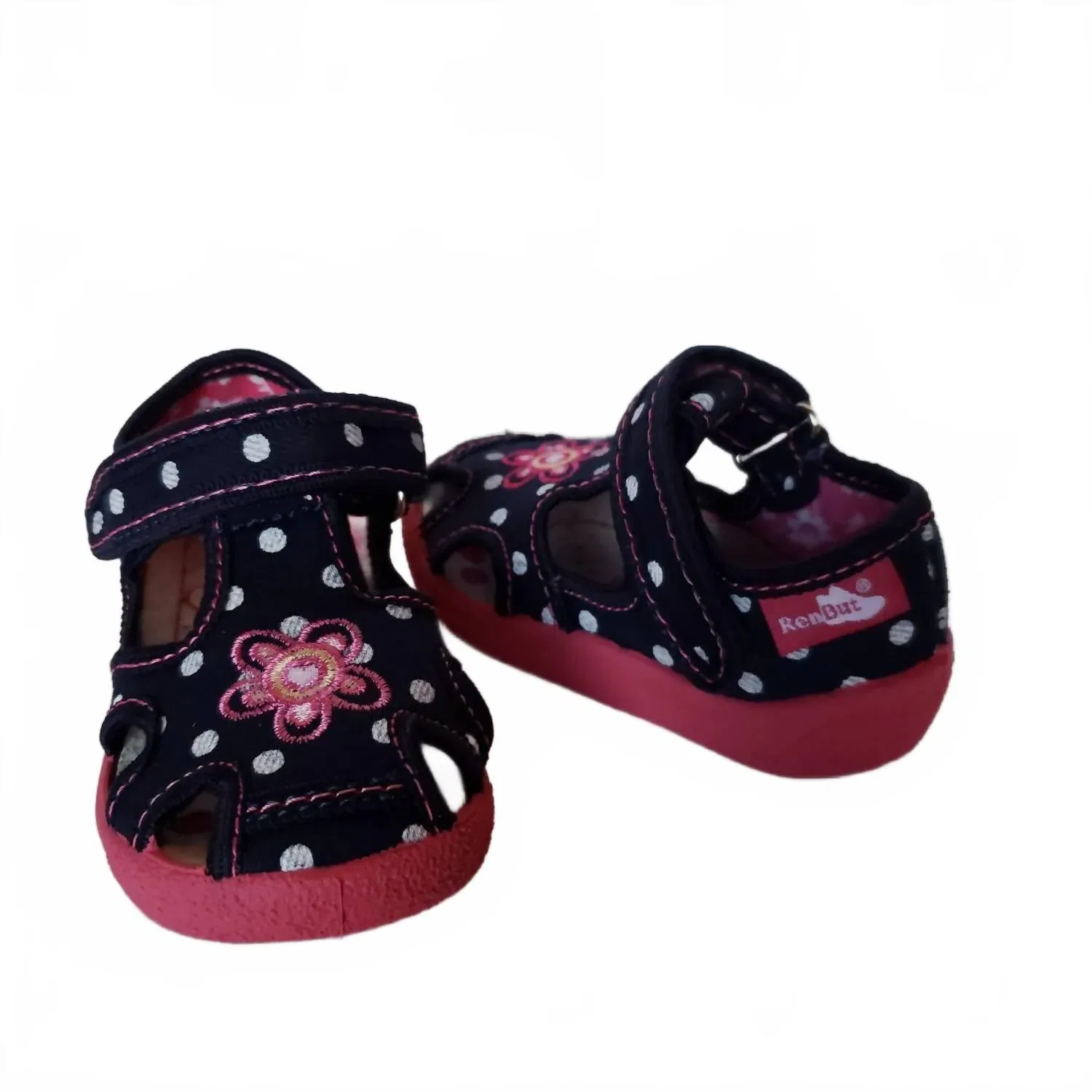 Детские туфли для девочек на липучке с T-образным ремешком Dark Navy Multi Renbut Shoes