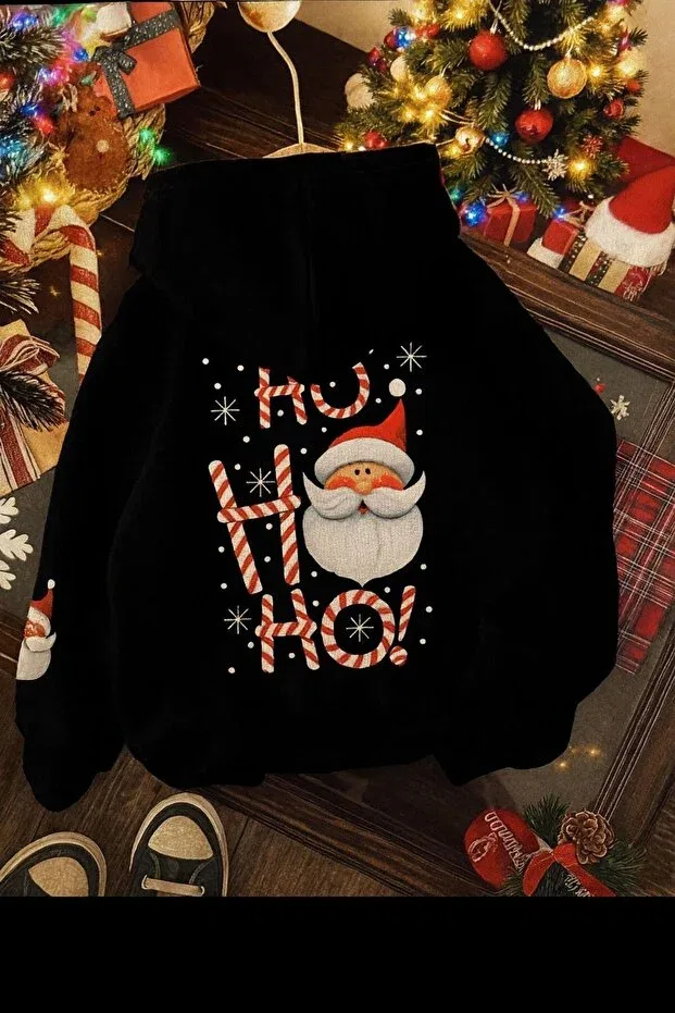 Детское худи для мальчиков с принтом Christmas Santa Printed Baxia, Black