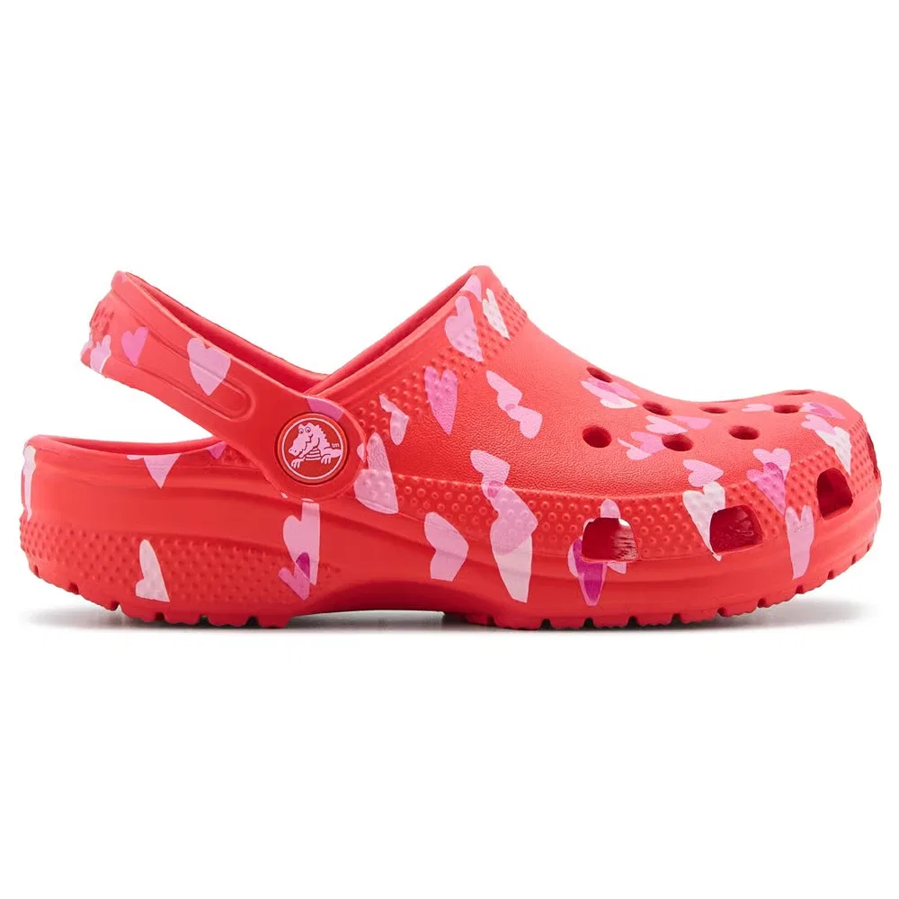 Детские классические сабо с графическим рисунком Crocs, Red/Pink Hearts — фото 2