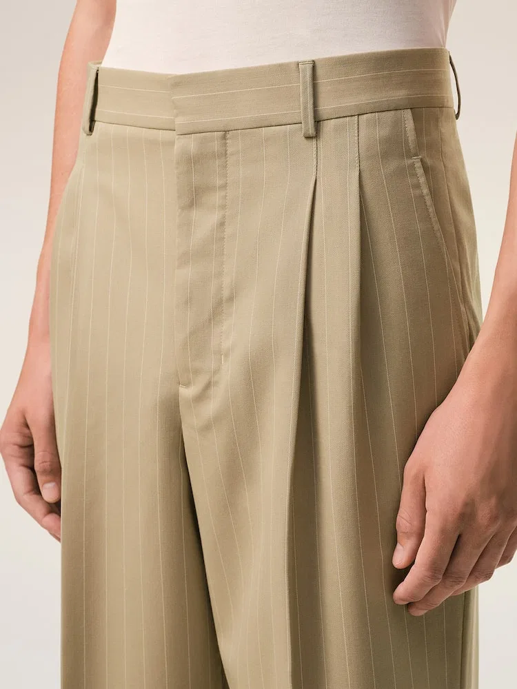 Широкие брюки с двумя складками, Low Waist AMI PARIS, Beige — фото 4