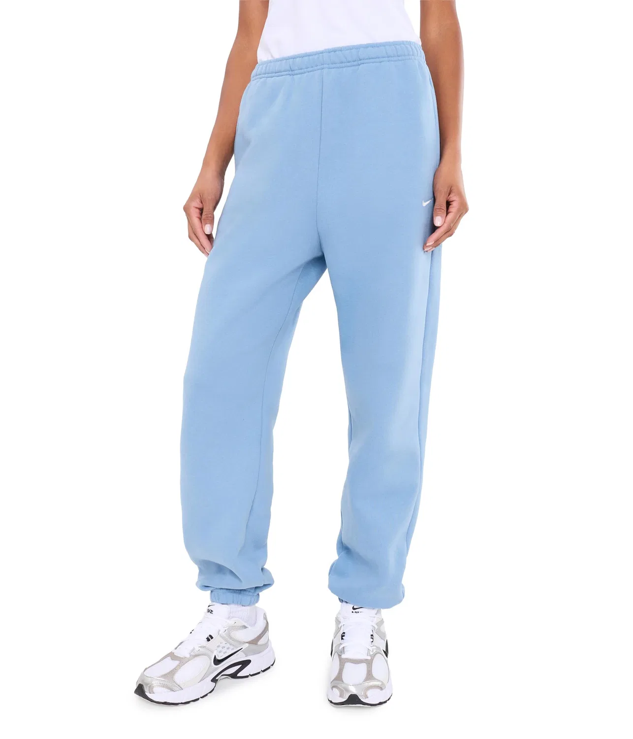 Брюки Studio Fleece средней плотности с высокой посадкой и свободными манжетами. Nike, Work Blue/Sail