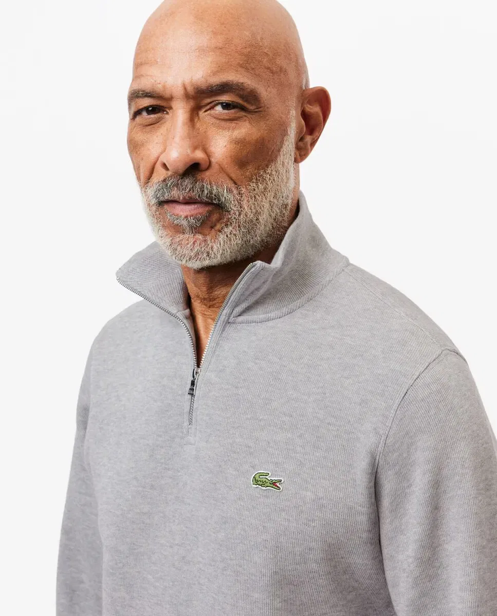 Свитшот мужской Lacoste с высоким воротником и молнией, интерлок, Gris — фото 3